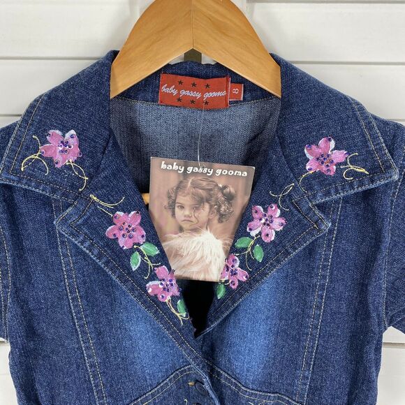 New Baby Gassy Gooma Boutique Floral Painted Denim Jacket Top Beaded Girl Size 8 - Picture 2 of 7